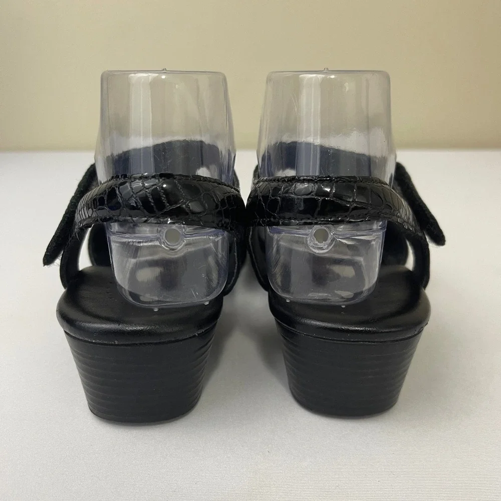 SAS Suntimer 7.5W‎ Black Croc Embossed Slingback Comfort Block Heel Sandals